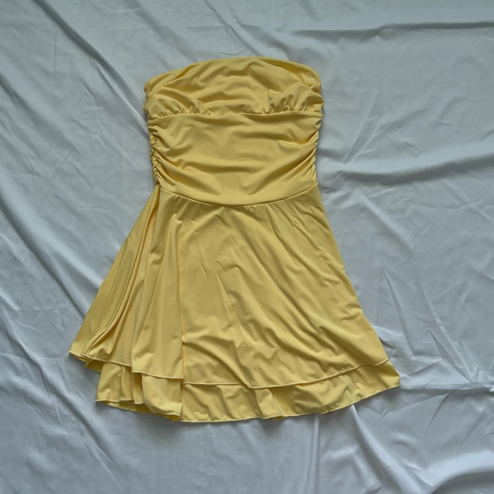 Y2K SHEIN Elegant Yellow Strapless Dress